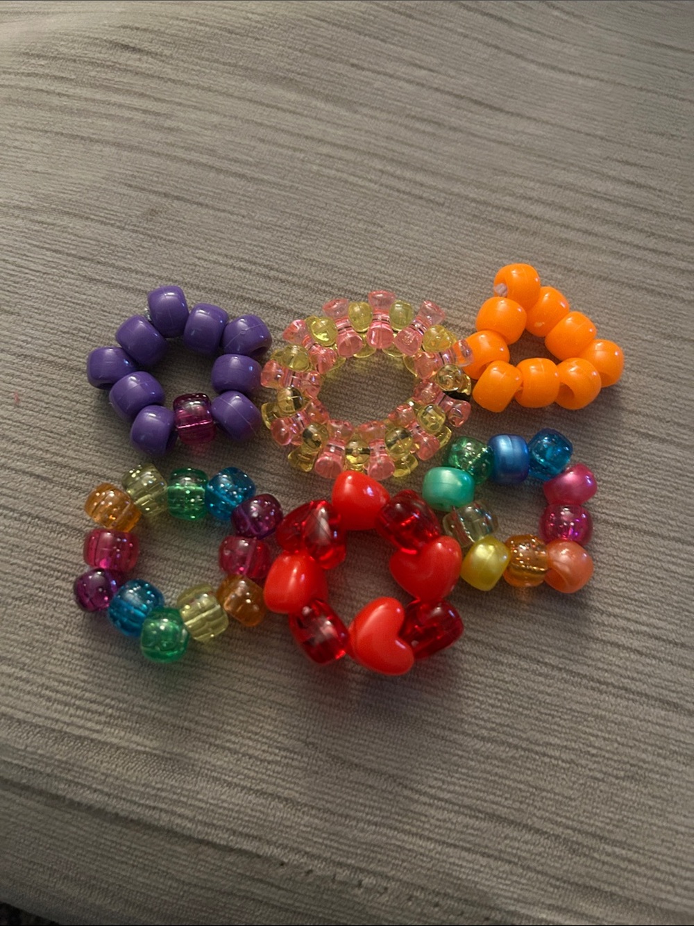 6 Homemade Kandi Colorful Beaded Stretch Rings Set - Multicolor and Red Options